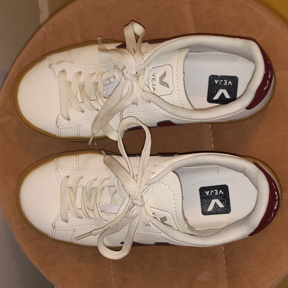 Veja White Sneakers with Burgundy V and Gum Sole - Picture 6 of 10